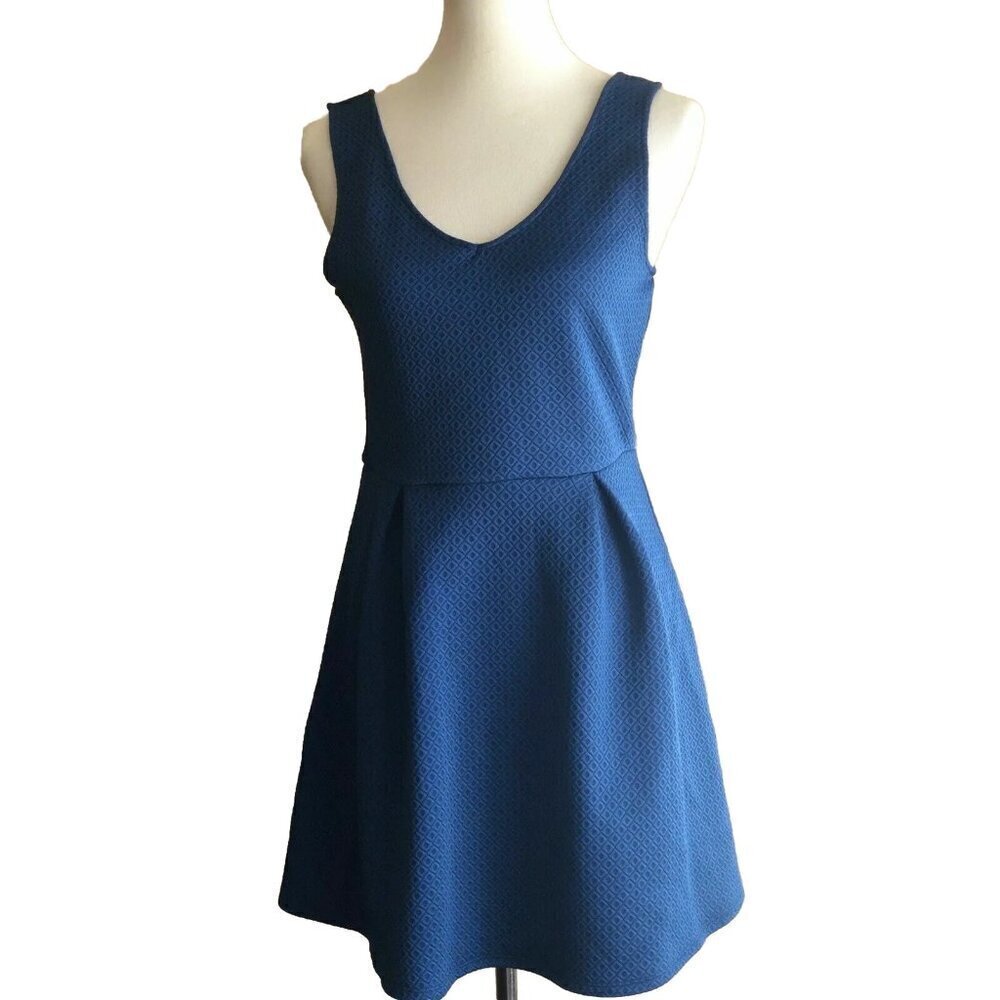 Socialite Blue Womens Textured V Neck Fit & Flare Mini  Dress Size L